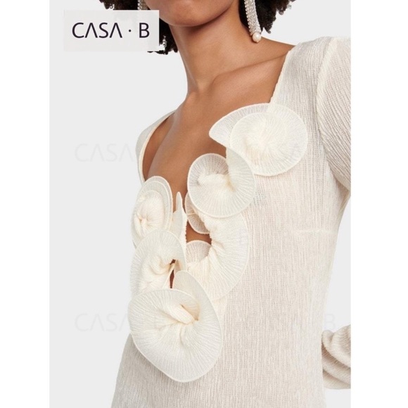 NEW to CASA B💫| Sameera Floral Declotte Shirred Ivory Sheer Midi Dress - Picture 5 of 12